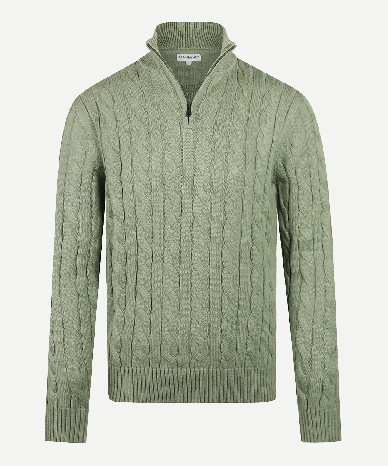 Half-Zip Cable Knit Sweater Cotton | Light Olive - Image 2