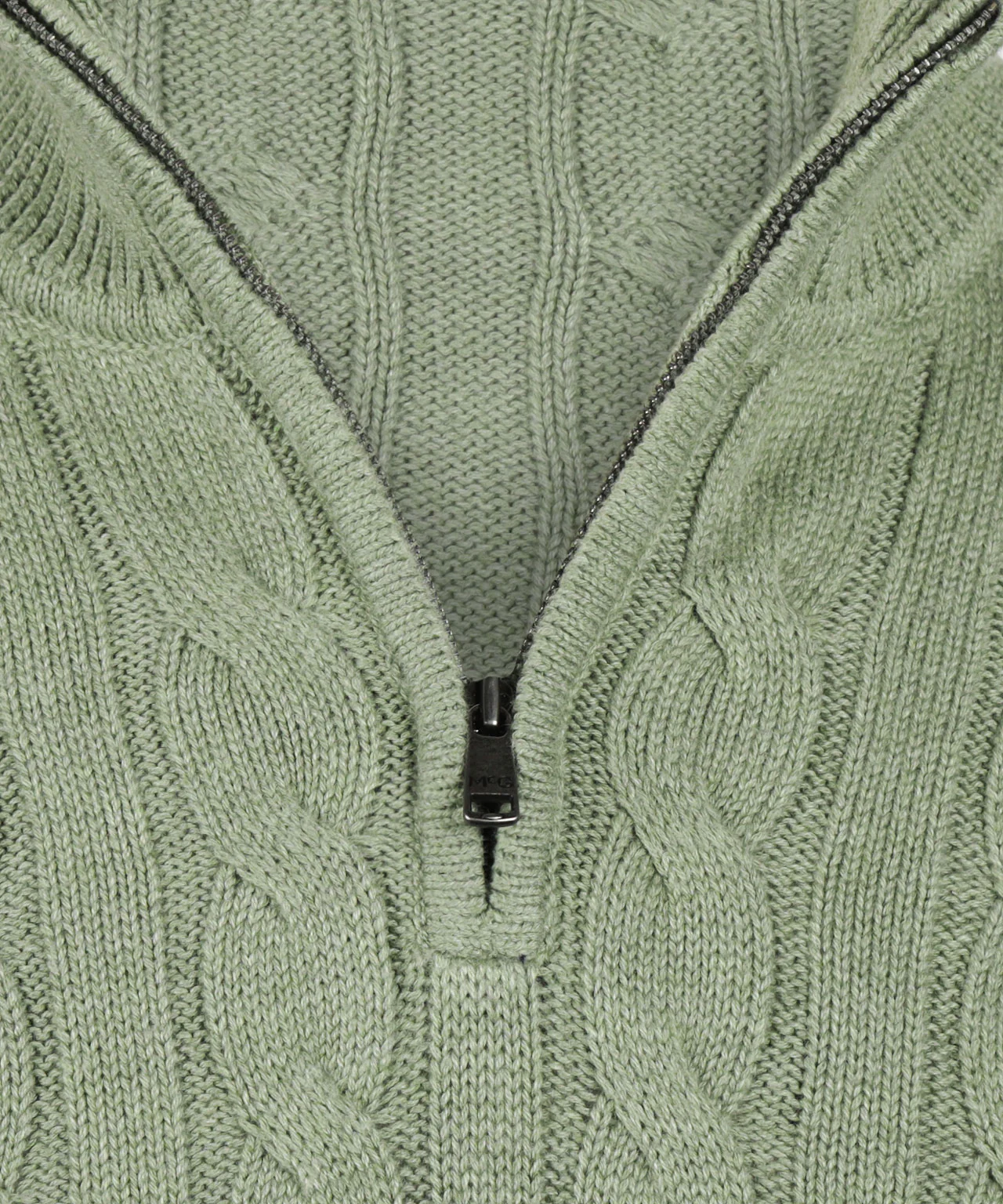 Half-Zip Cable Knit Sweater Cotton | Light Olive - Image 6