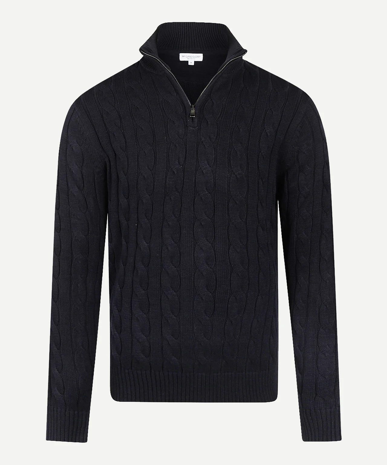 Half-Zip Cable Knit Sweater Cotton | Navy - Image 2