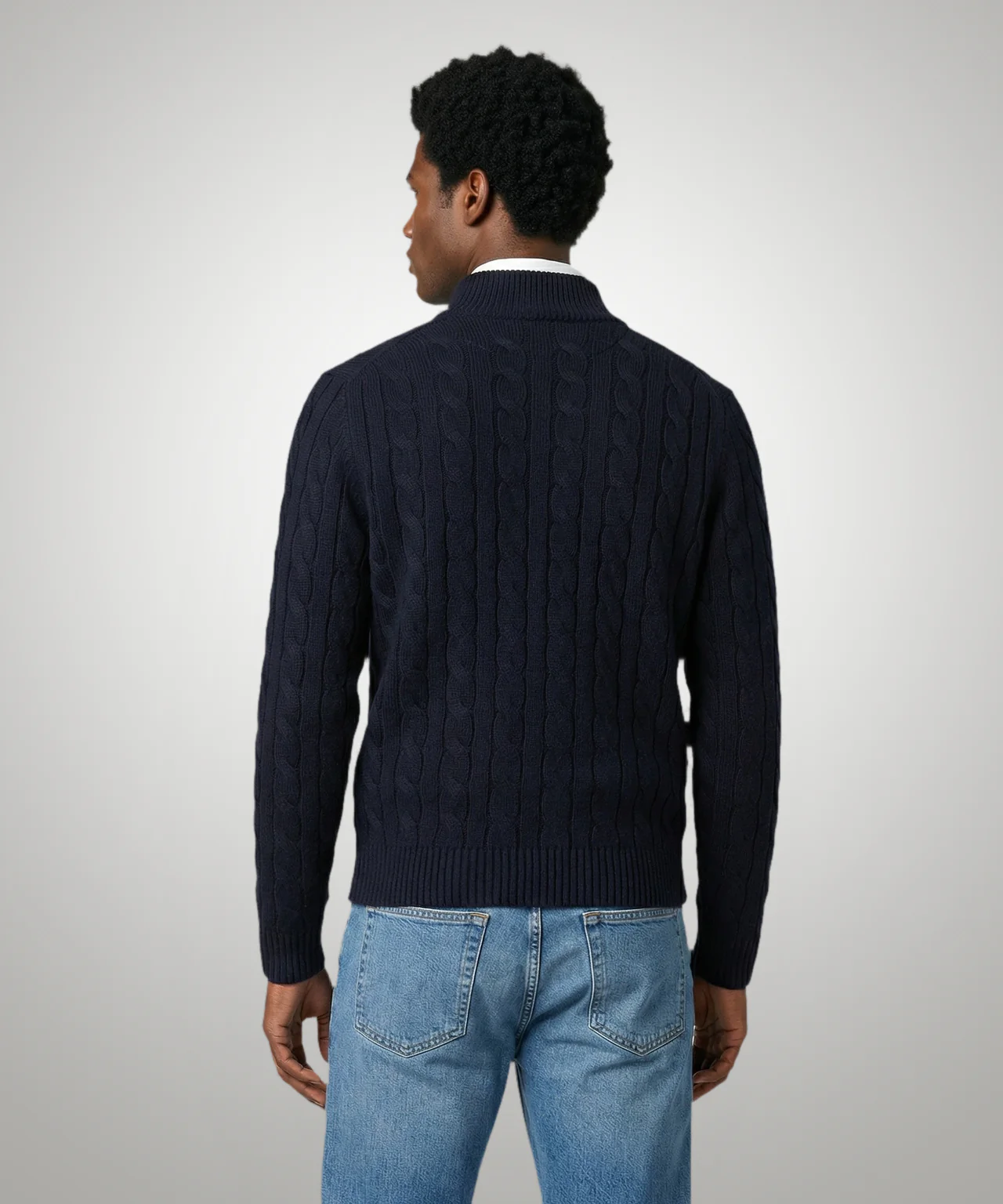 Half-Zip Cable Knit Sweater Cotton | Navy - Image 3