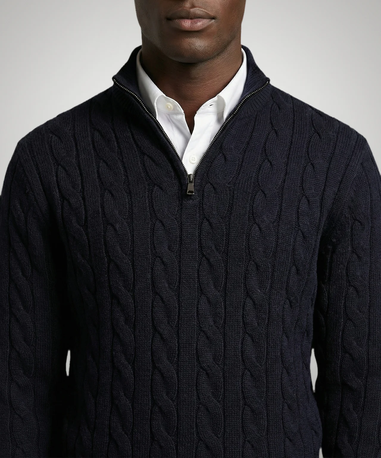 Half-Zip Cable Knit Sweater Cotton | Navy - Image 5