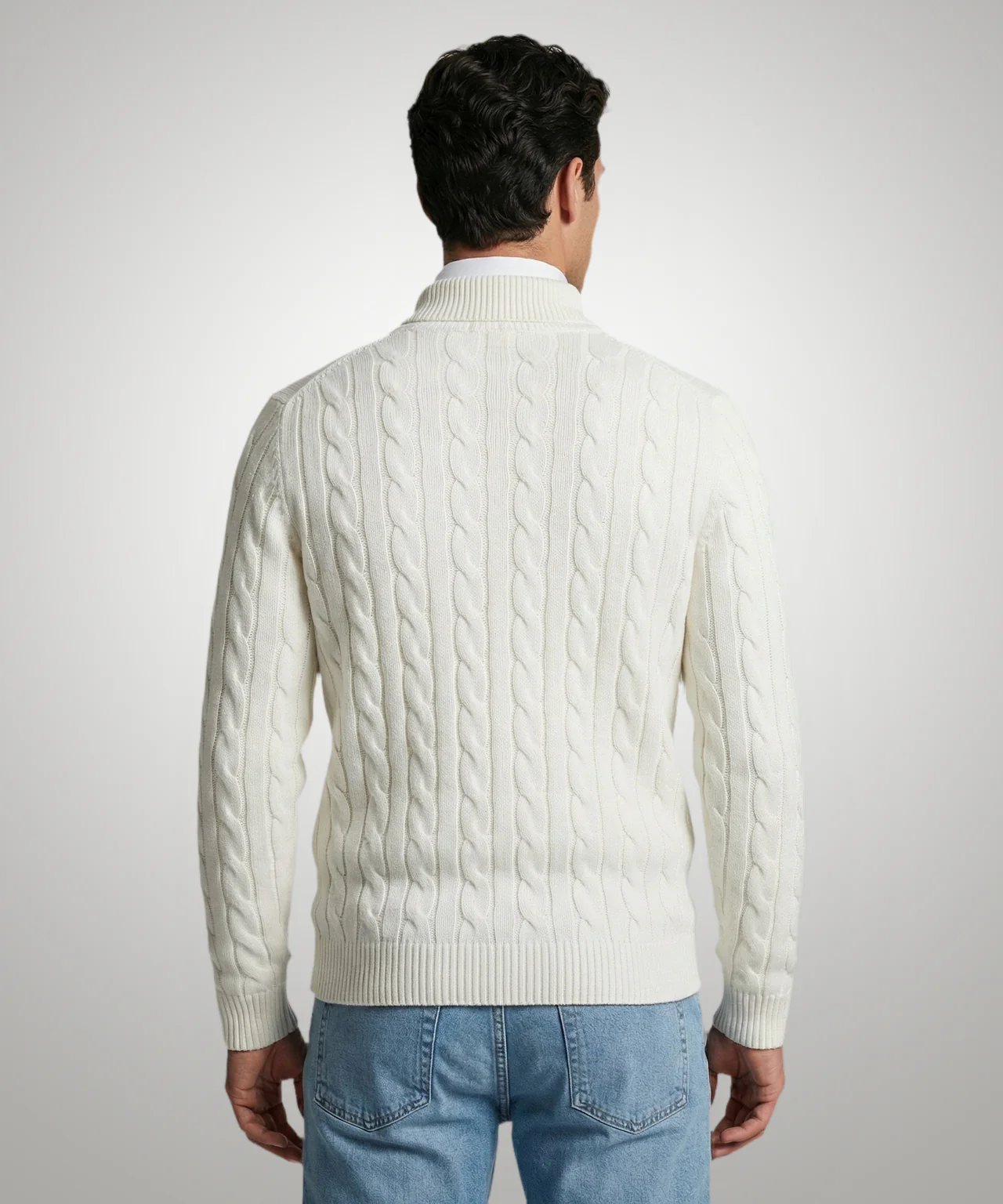 Half-Zip Cable Knit Sweater Cotton | Off White - Image 3