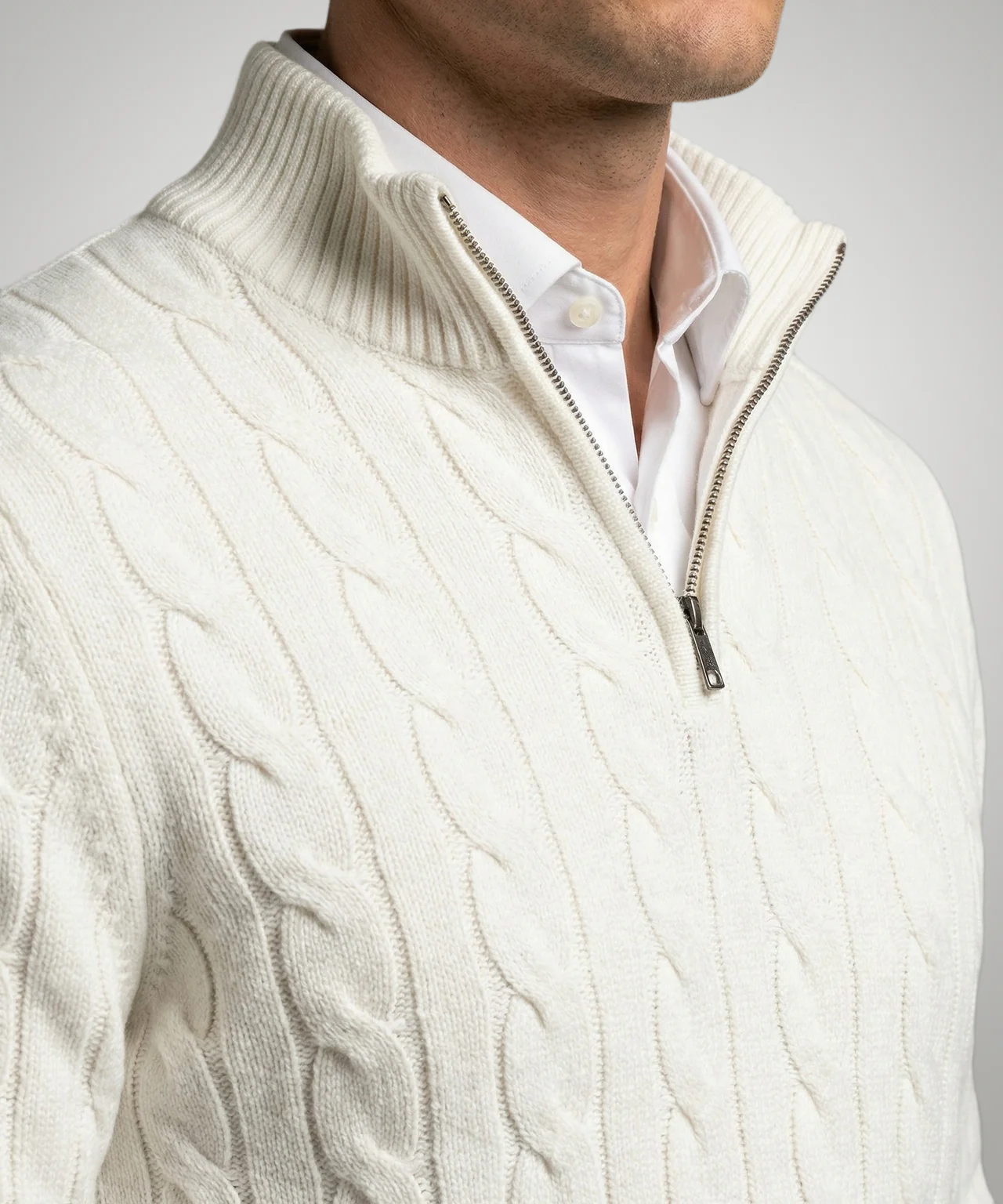Half-Zip Cable Knit Sweater Cotton | Off White - Image 5