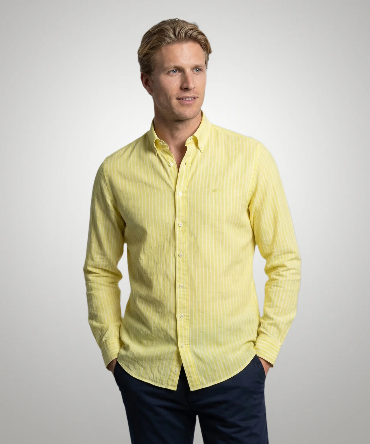Shirt Cotton Linen Stripe | Light Yellow
