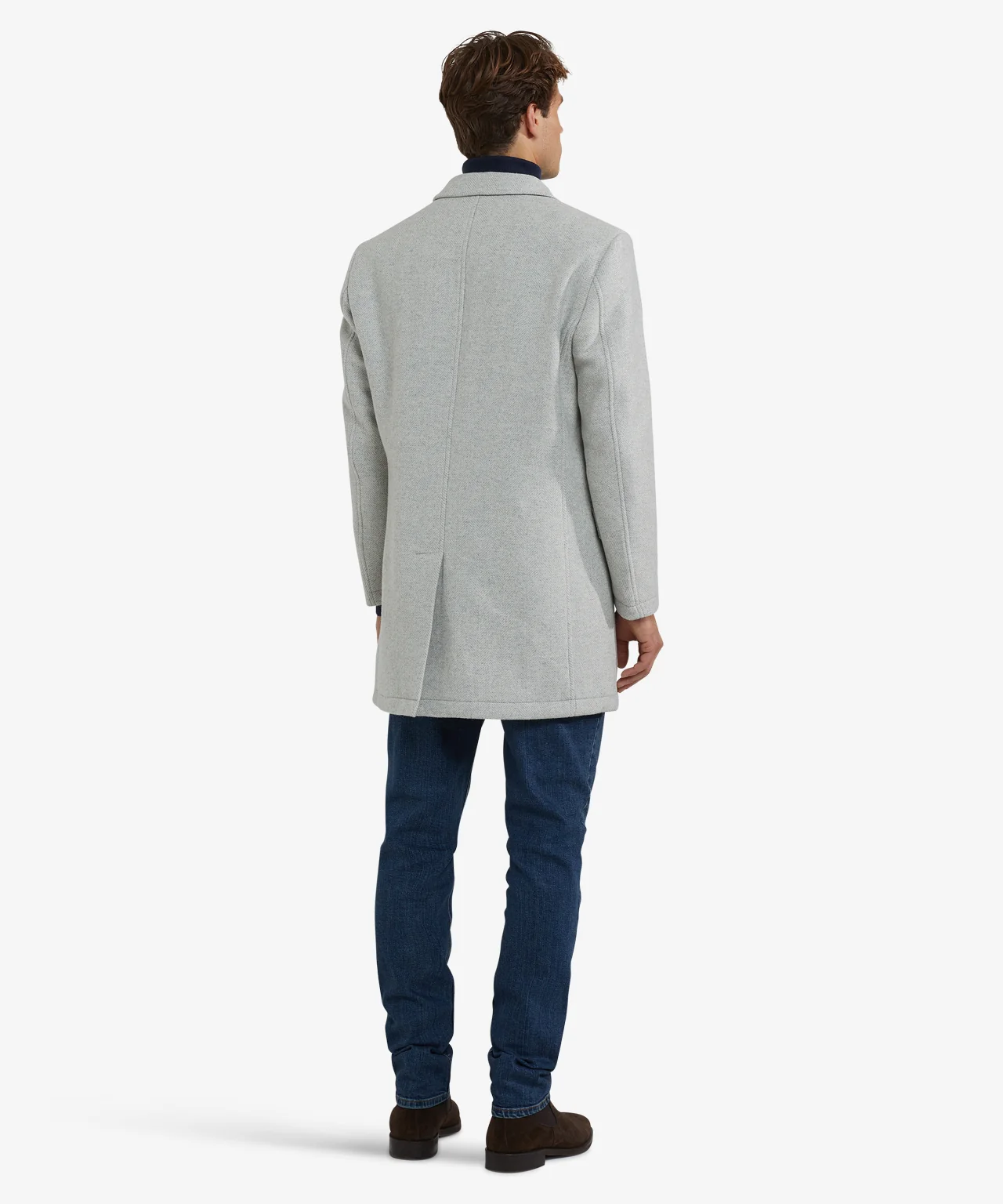 Herringbone Wool Overcoat | Medium Grey Melange - Image 5