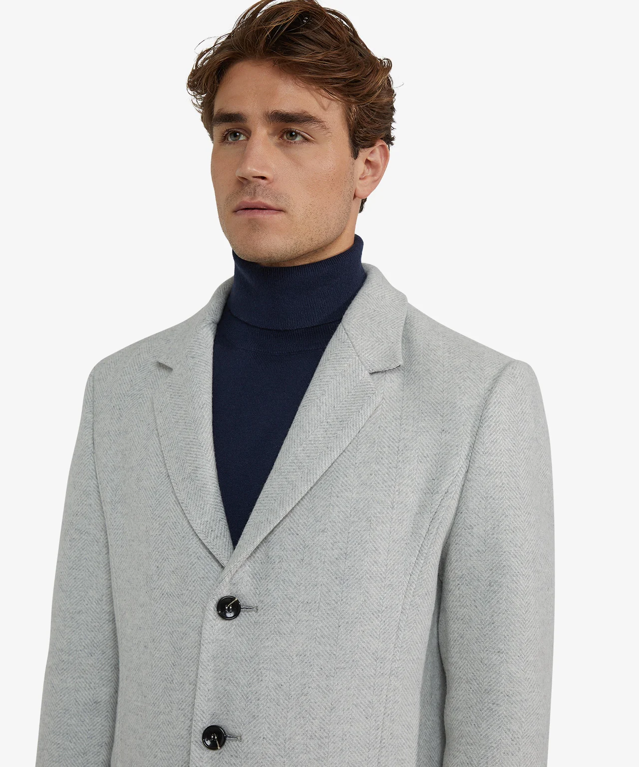 Herringbone Wool Overcoat | Medium Grey Melange - Image 7