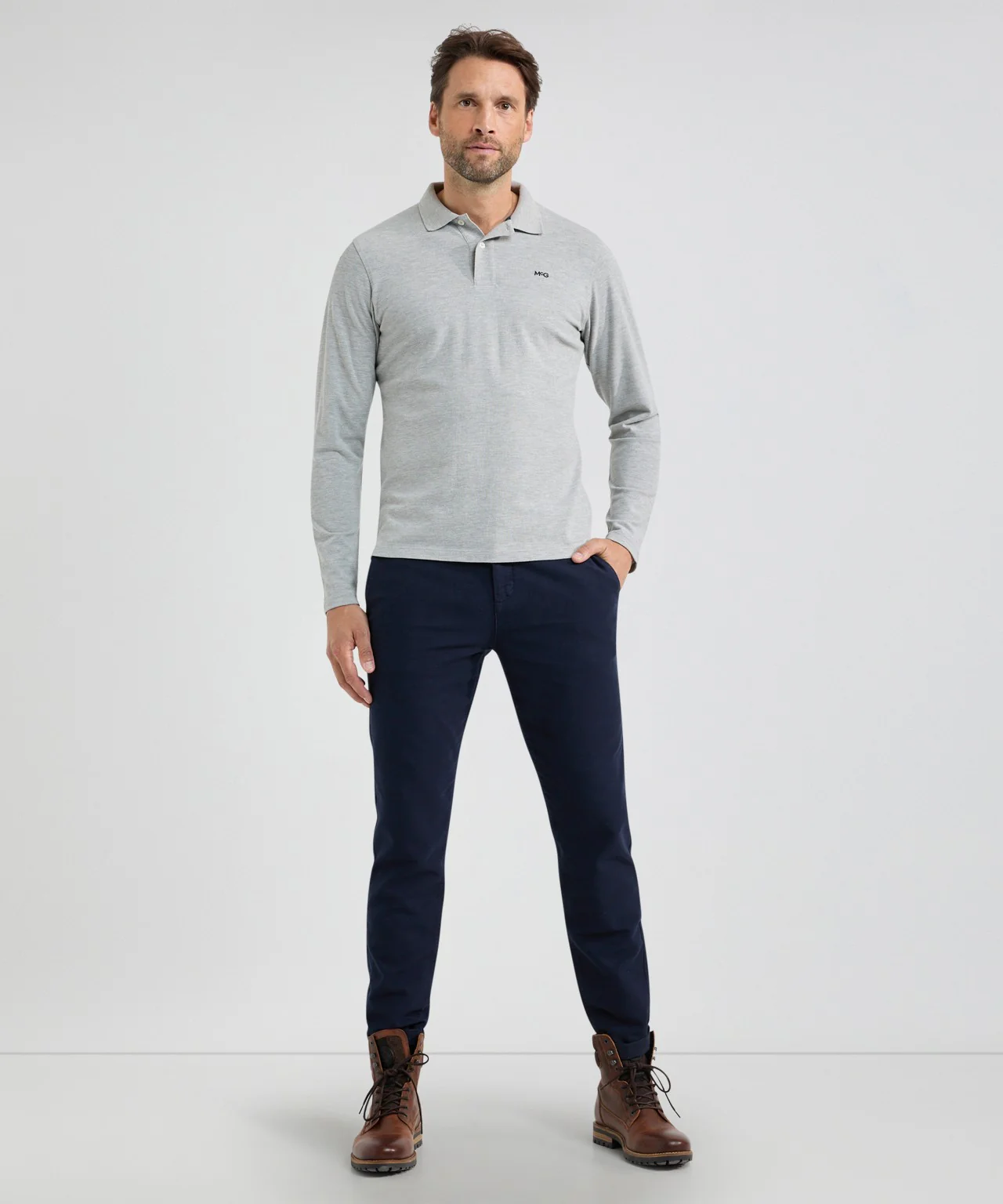 Long Sleeve Piqué Polo | Medium Grey Melange - Image 3