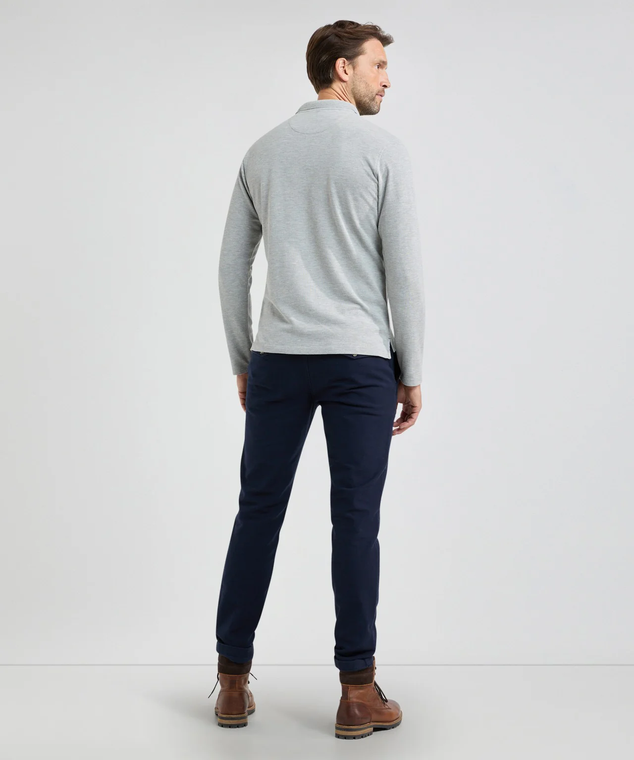 Long Sleeve Piqué Polo | Medium Grey Melange - Image 5
