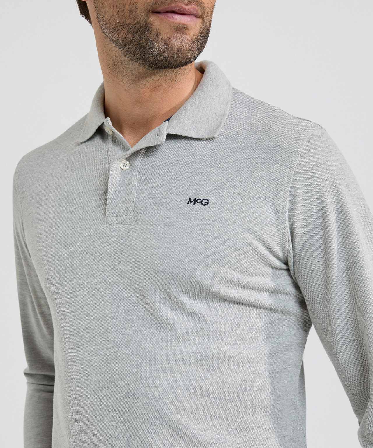 Long Sleeve Piqué Polo | Medium Grey Melange - Image 7