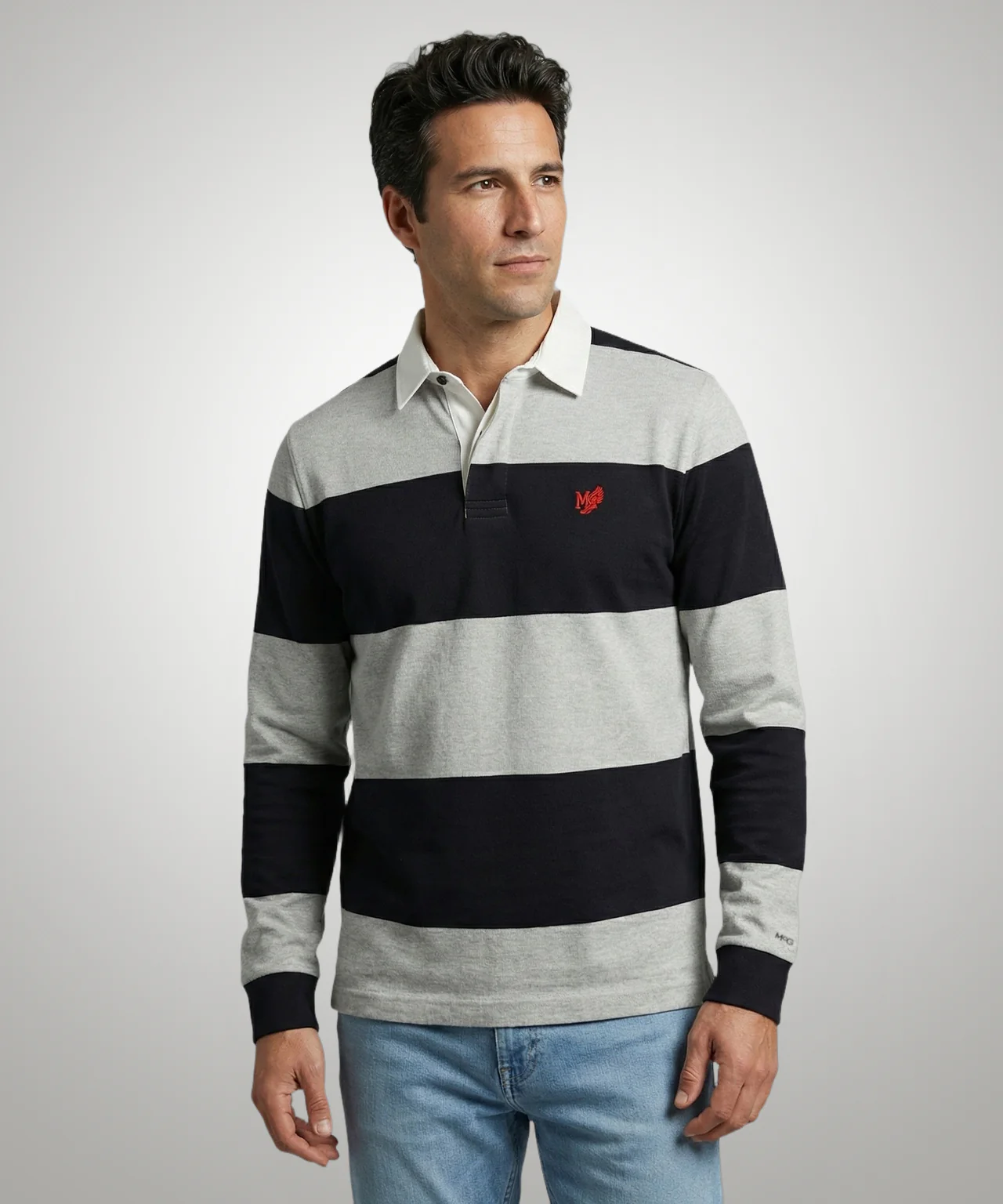 Rugby Jersey Striped | Medium Grey Melange