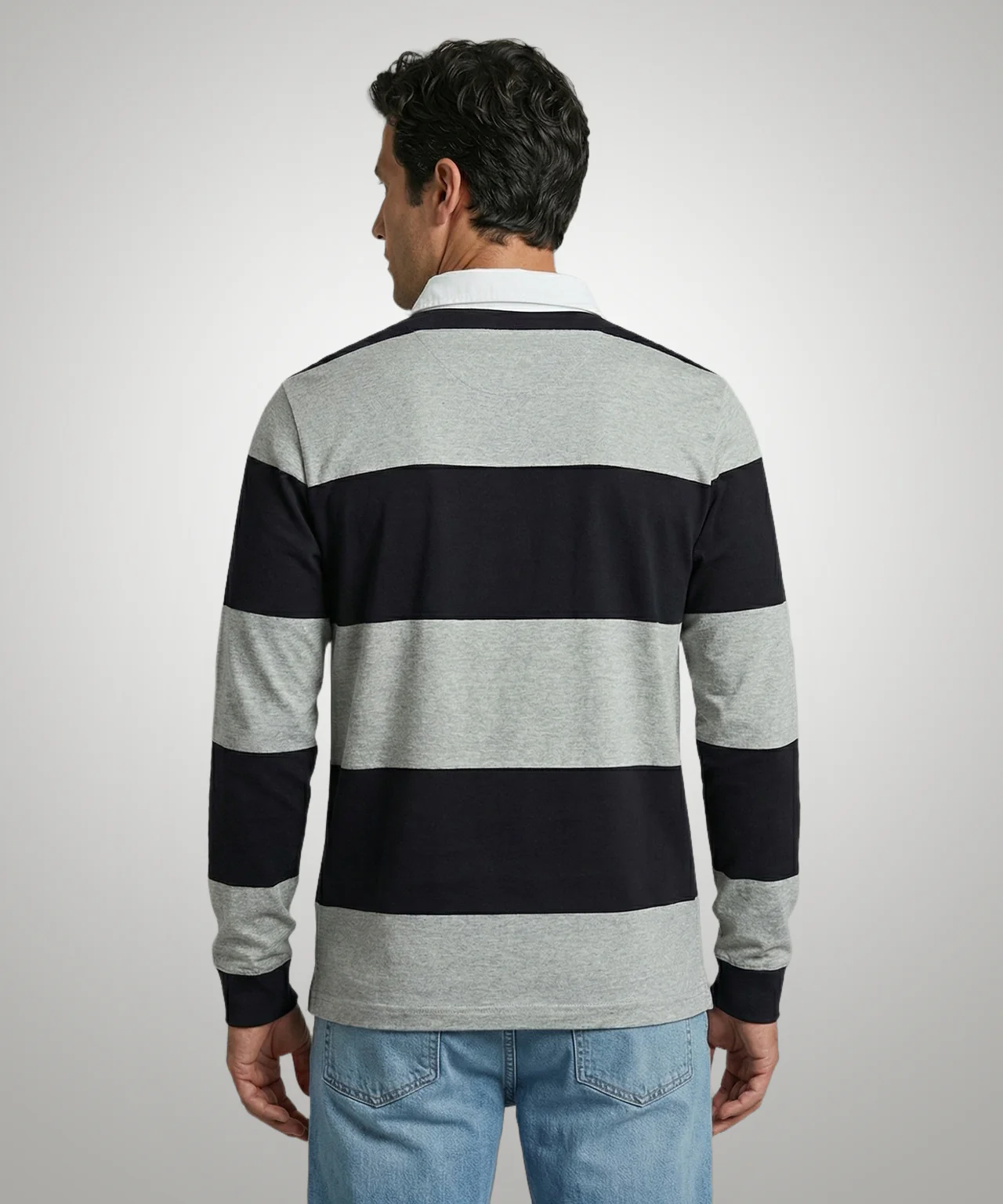 Rugby Jersey Striped | Medium Grey Melange - Image 3