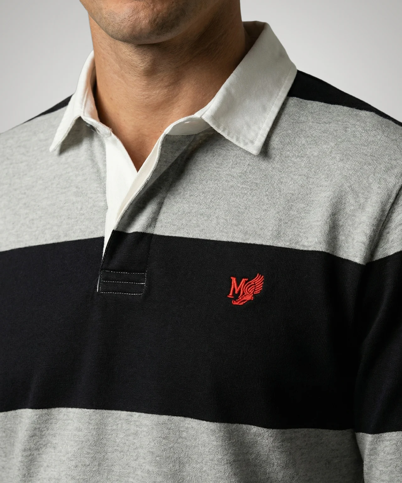 Rugby Jersey Striped | Medium Grey Melange - Image 5