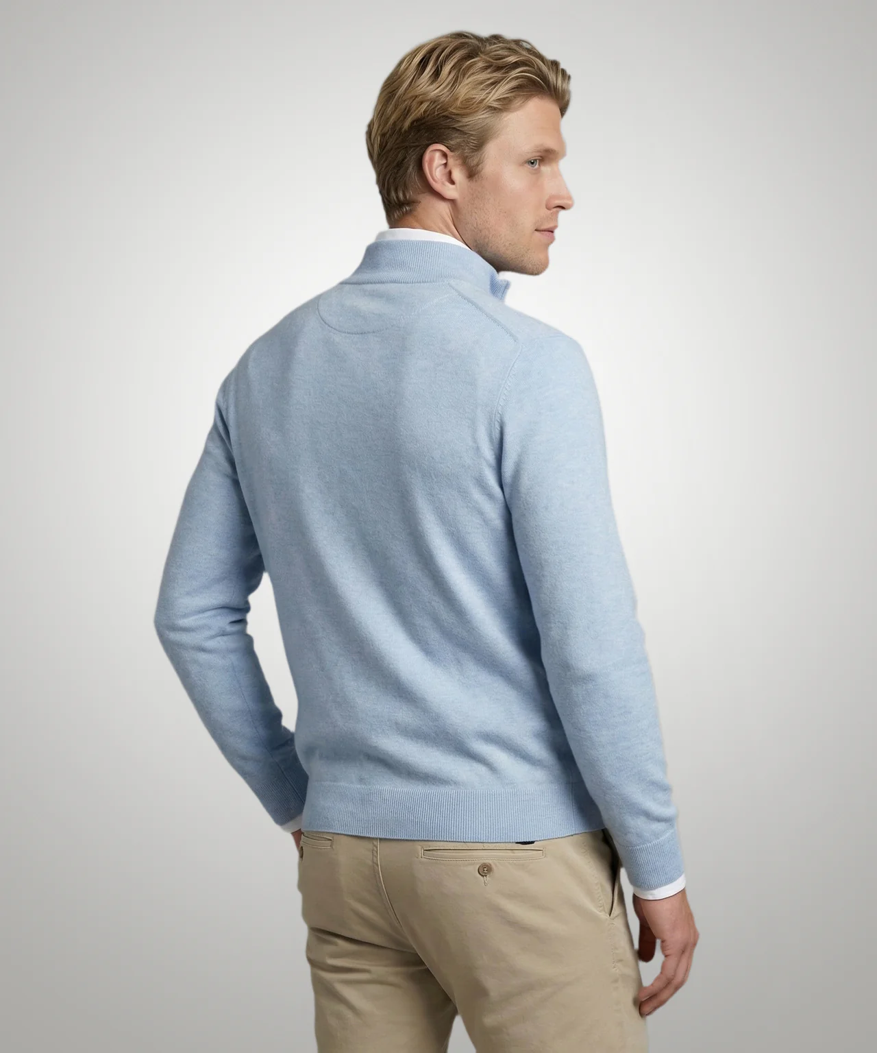 Half-Zip Sweater Cotton Cashmere | Light Blue - Image 3