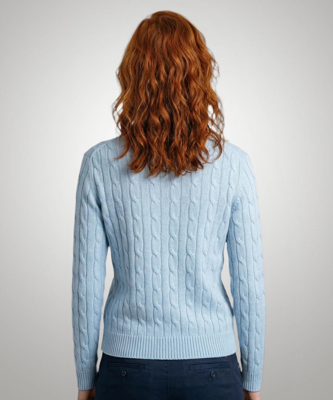 Sweater Cable Knit Cotton-Cashmere Round Neck | Light Blue - Image 3
