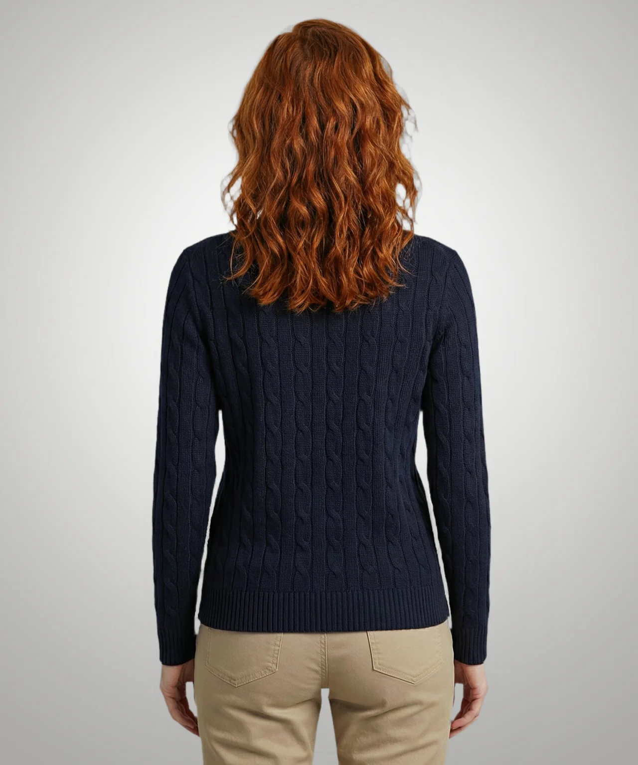 Sweater Cable Knit Cotton-Cashmere Round Neck | Navy - Image 3