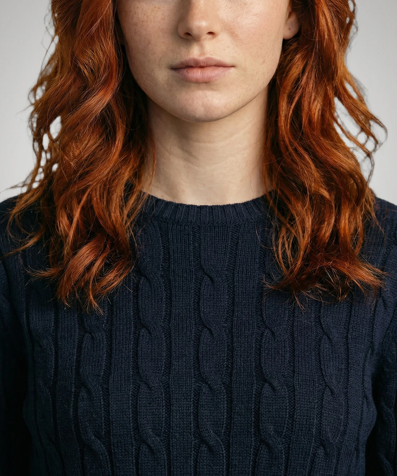 Sweater Cable Knit Cotton-Cashmere Round Neck | Navy - Image 5