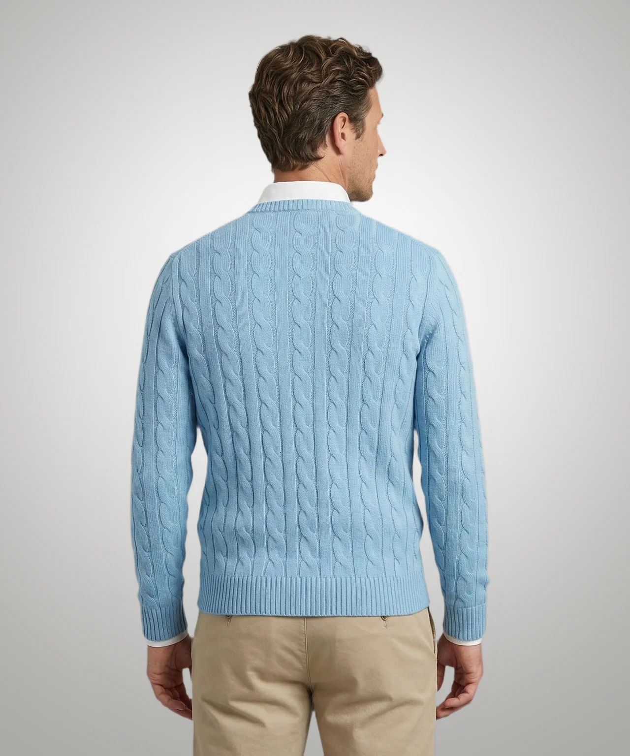 Cable Knit Sweater Cotton Crew Neck | Capri Blue - Image 3