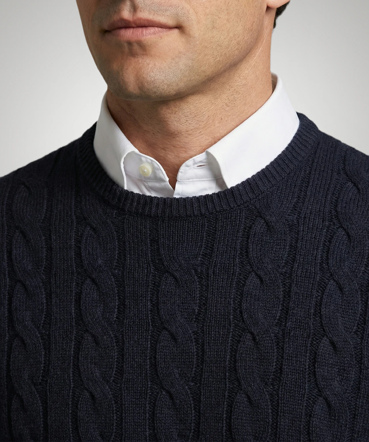 Cable Knit Sweater Cotton Crew Neck | Navy - Image 5