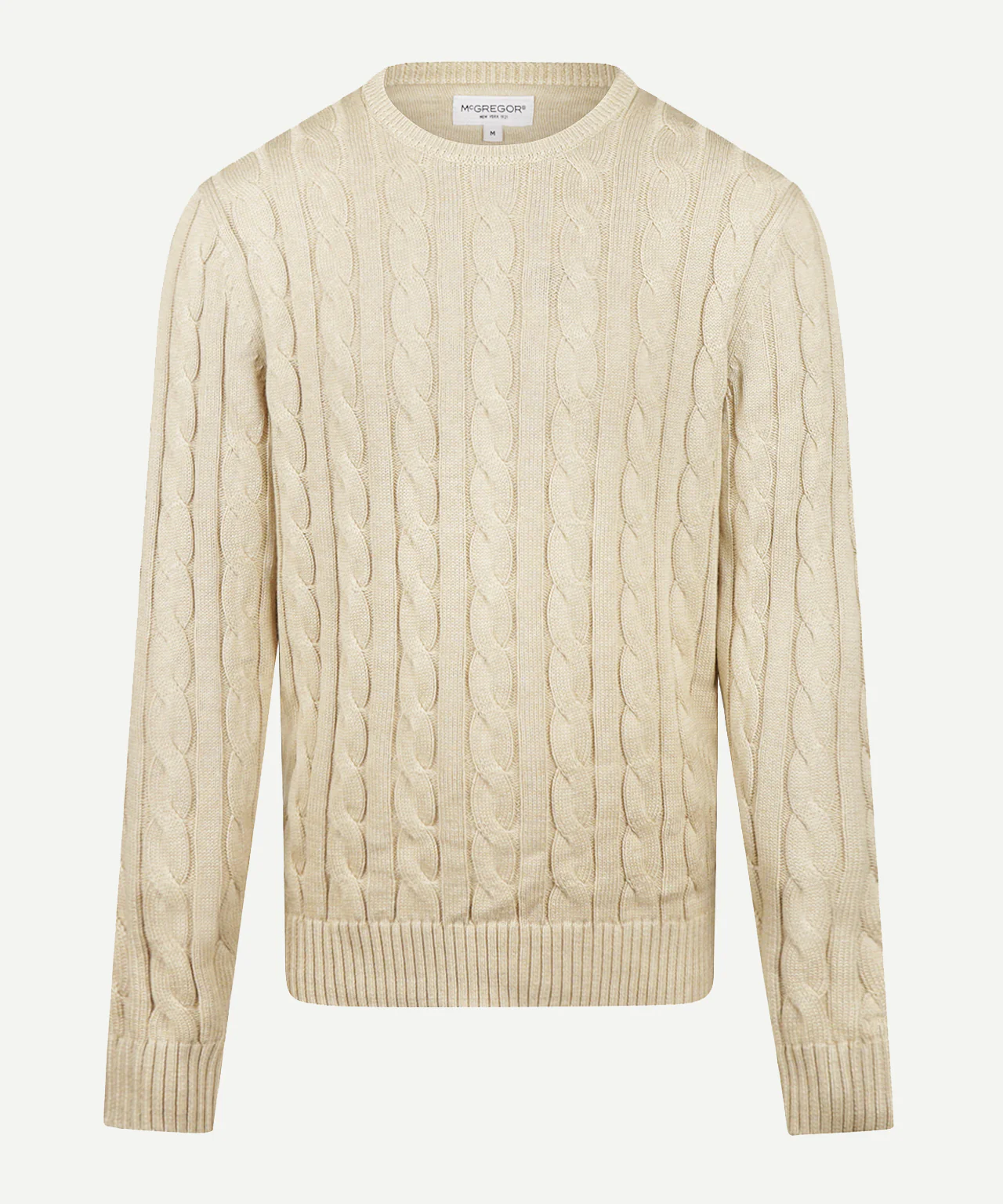 Cable Knit Sweater Cotton Crew Neck | Sand - Image 2