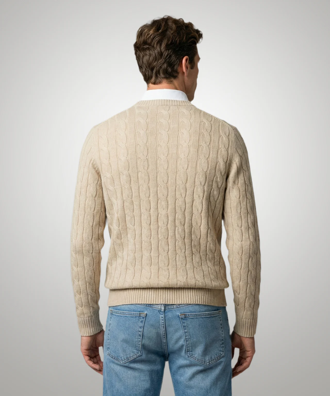 Cable Knit Sweater Cotton Crew Neck | Sand - Image 3
