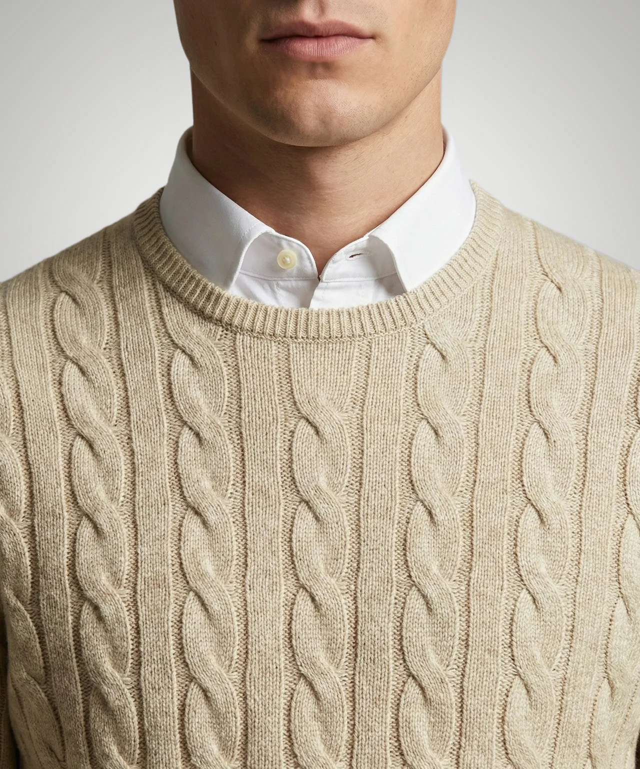Cable Knit Sweater Cotton Crew Neck | Sand - Image 5