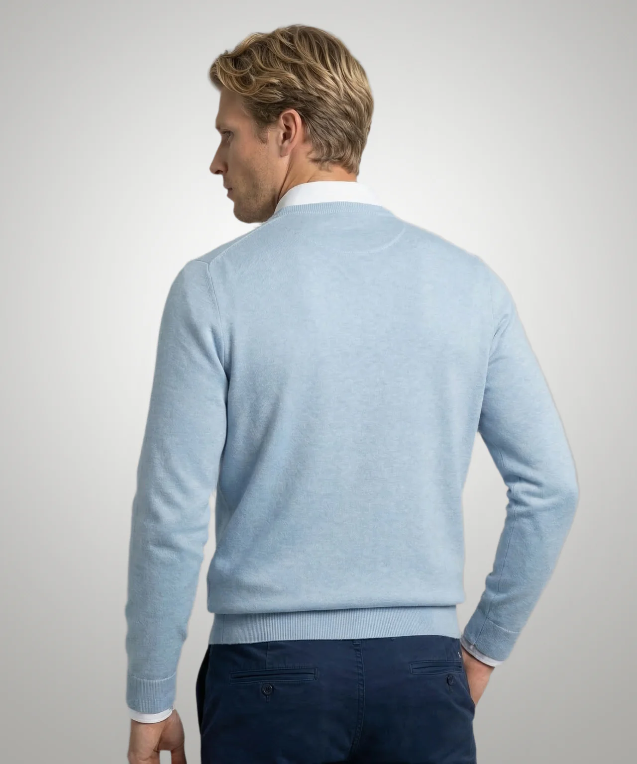 Sweater Cotton-Cashmere V-Neck | Light Blue - Image 3