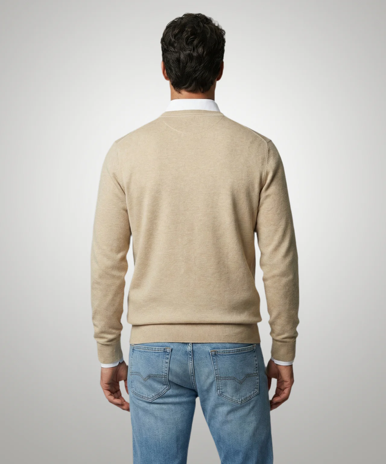 Sweater Cotton-Cashmere V-Neck | Sand - Image 3