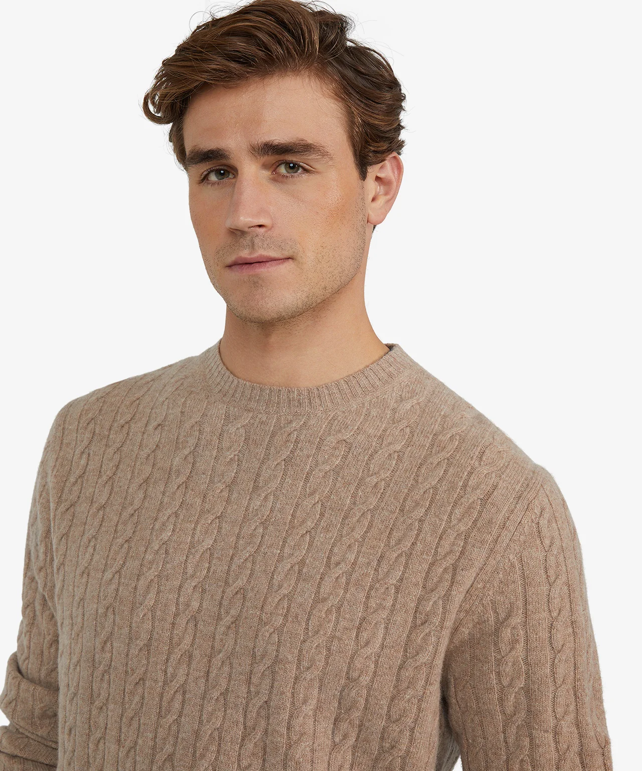 Lambswool Round Neck Cable Knit Sweater | Sand - Image 7