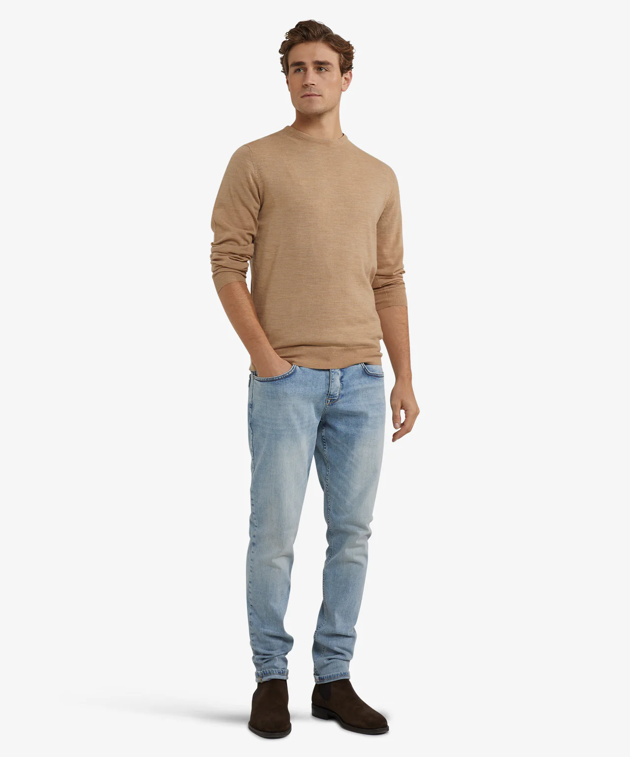 Luxury Merino Wool Crew Neck Sweater | Camel - Image 3