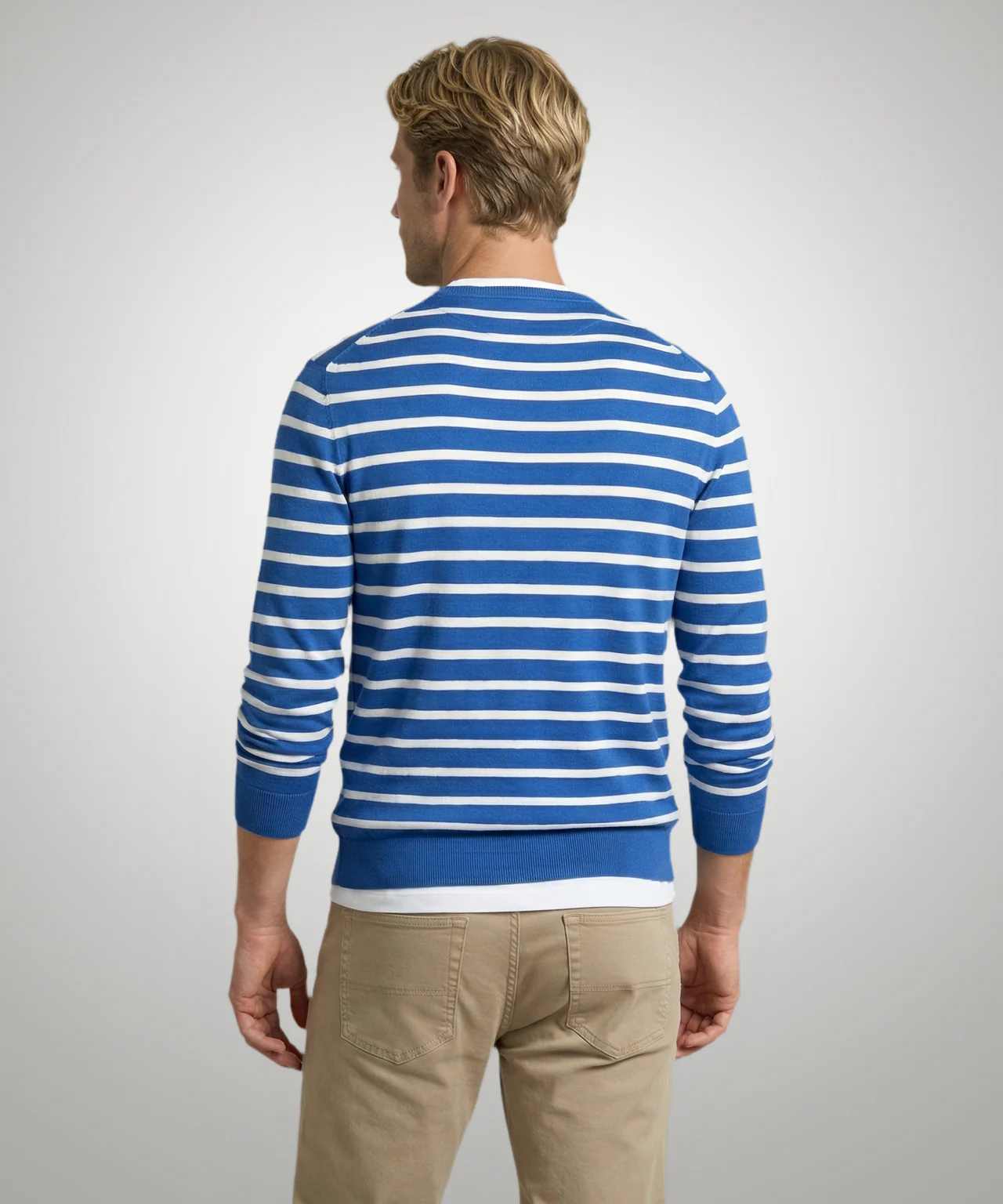 Striped Cotton Crew Neck Sweater | Cobalt - Image 3
