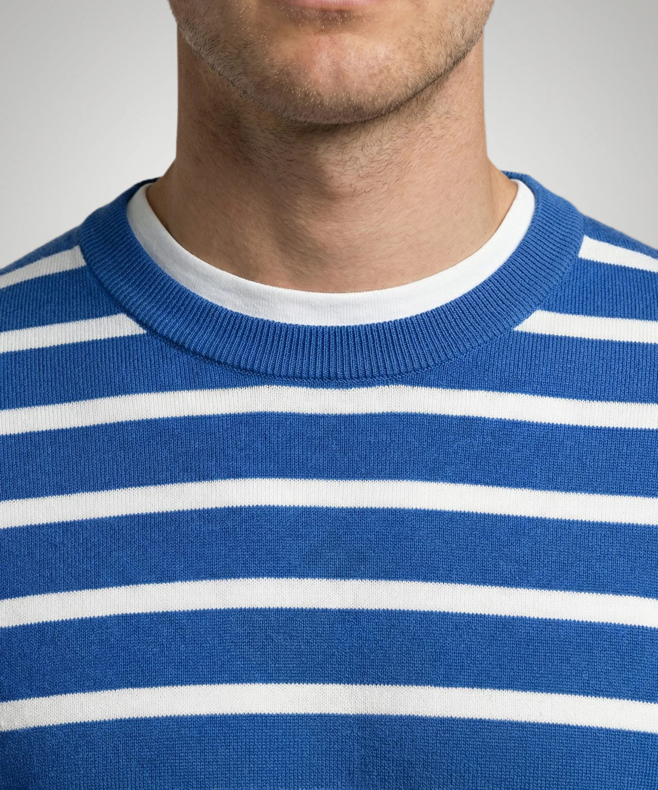 Striped Cotton Crew Neck Sweater | Cobalt - Image 5