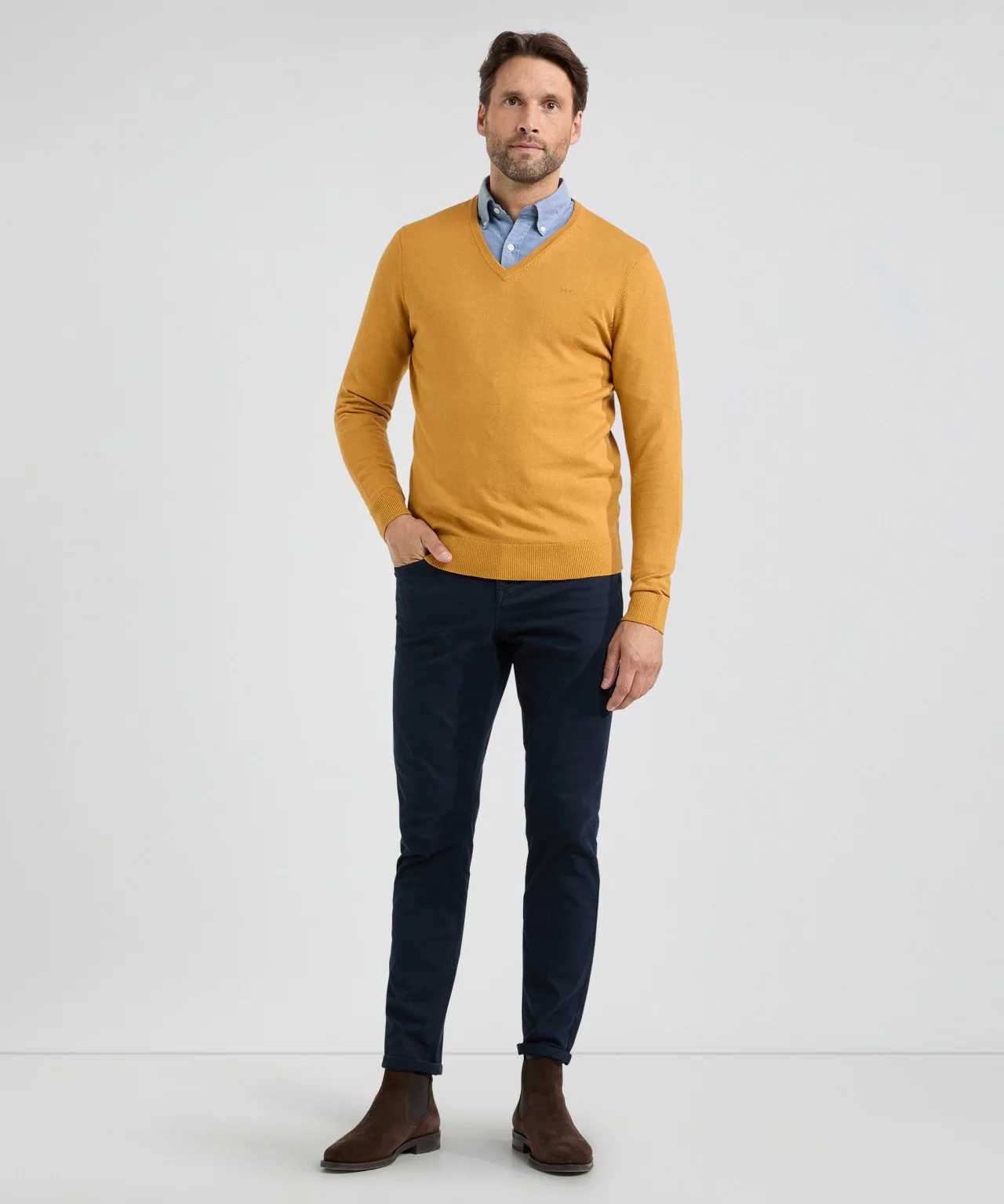 Sweater V-neck Cotton Merino | Autumn Yellow - Image 4