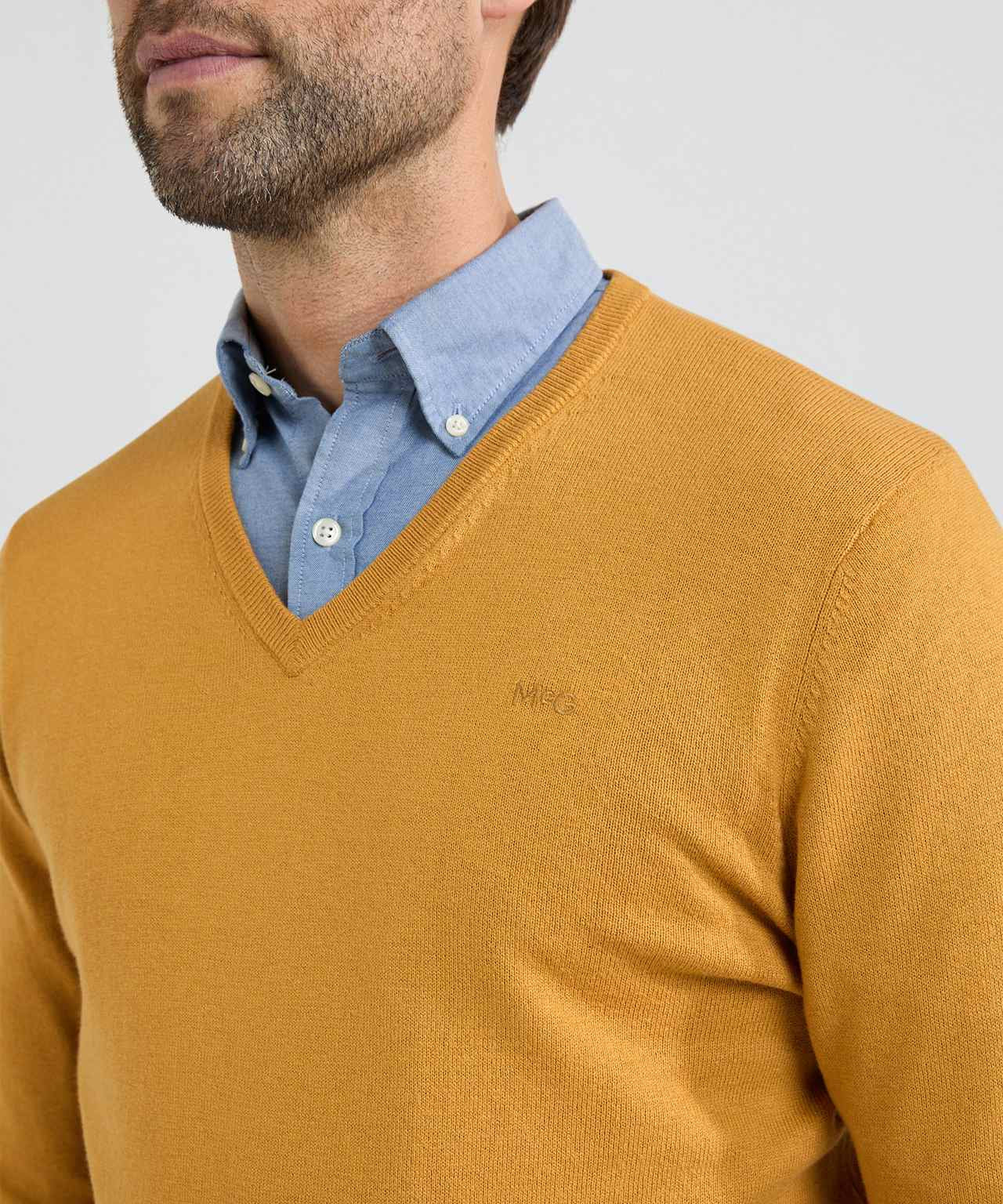 Sweater V-neck Cotton Merino | Autumn Yellow - Image 7